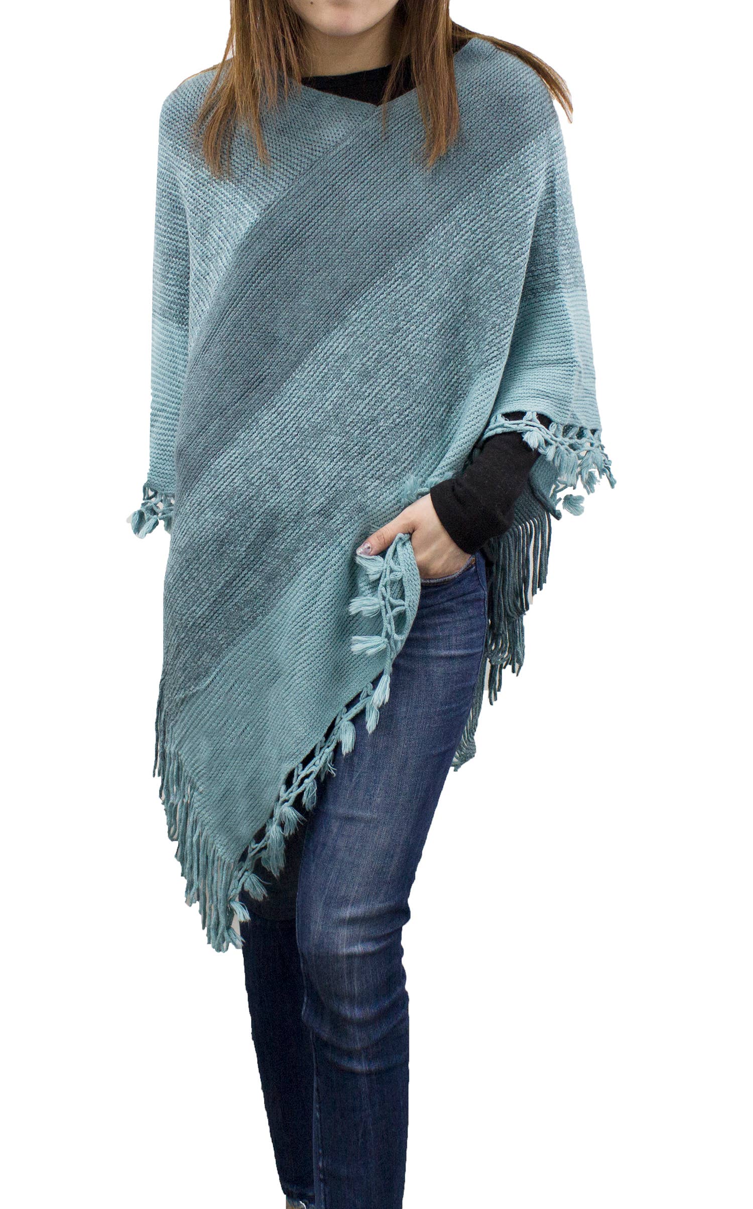 Fennco Styles - Venta al por mayor Poncho - Mujer - Suéter Poncho de Bloques de Color con Flecos32