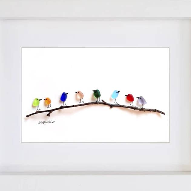 UrchinArtworks - Wholesale Art print - Rainbow Birds on Branch Sea Glass Picture Wall Art Decor12