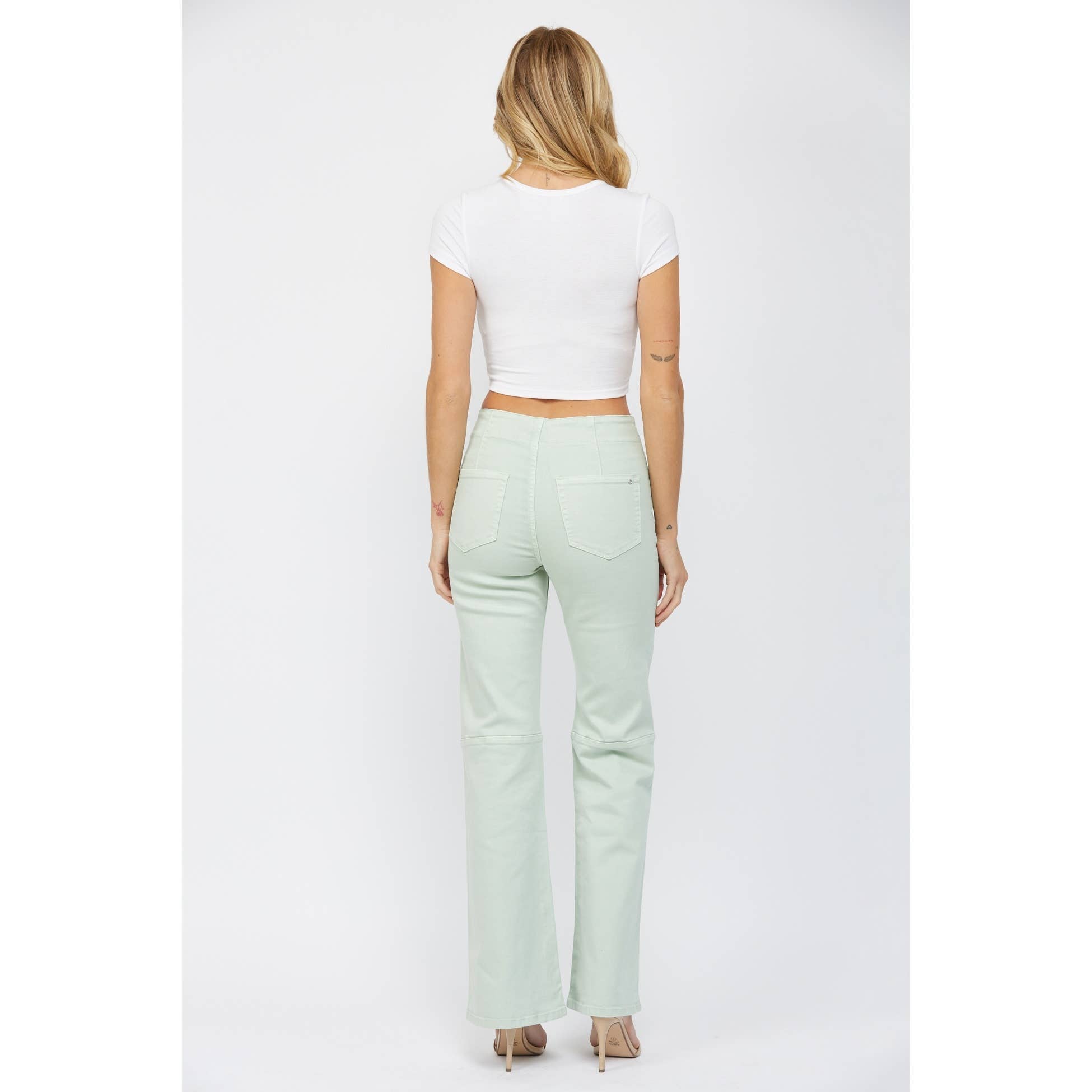 BLUE MINT SUPER HIGH RISE FLARE WITH DOUBLE BUTTON for wholesale on Faire5