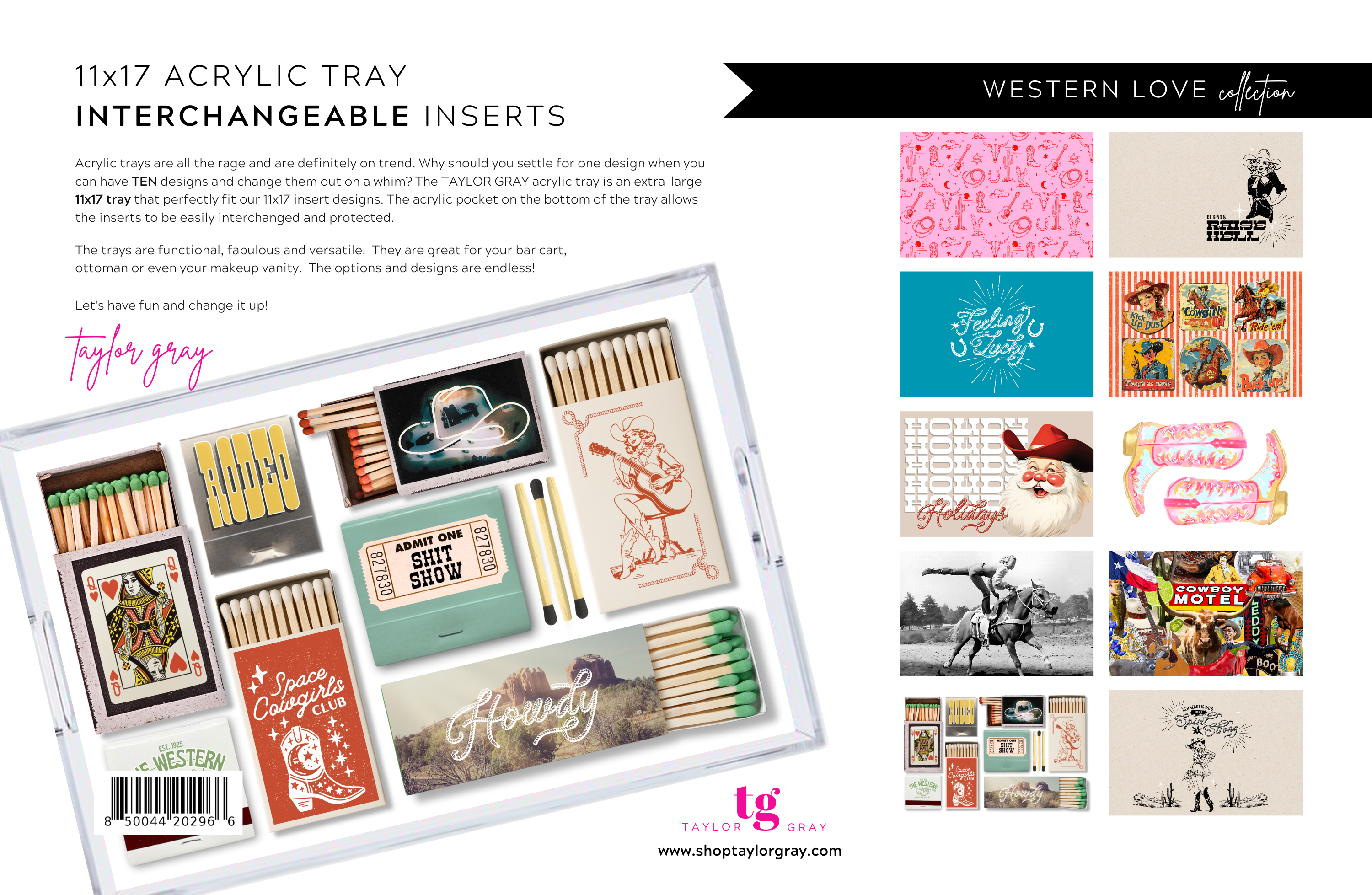 TAYLOR GRAY - Wholesale Decorative Tray - 11x17 WESTERN LOVE insert set of 1011