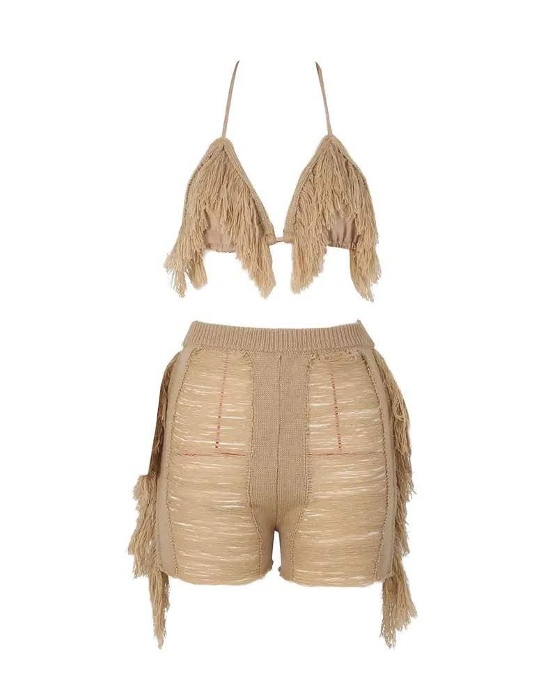 Flarix - Wholesale Loungeset - Dames - set van korte broek met haltersluiting en gescheurde bedekking7