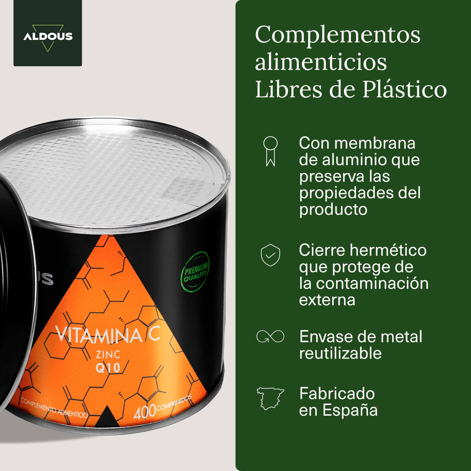 Aldous Bio - Venta al por mayor Suplementos/vitaminas para beber - Vitamina C con Zinc y Q10 Aldous | 400 comprimidos4