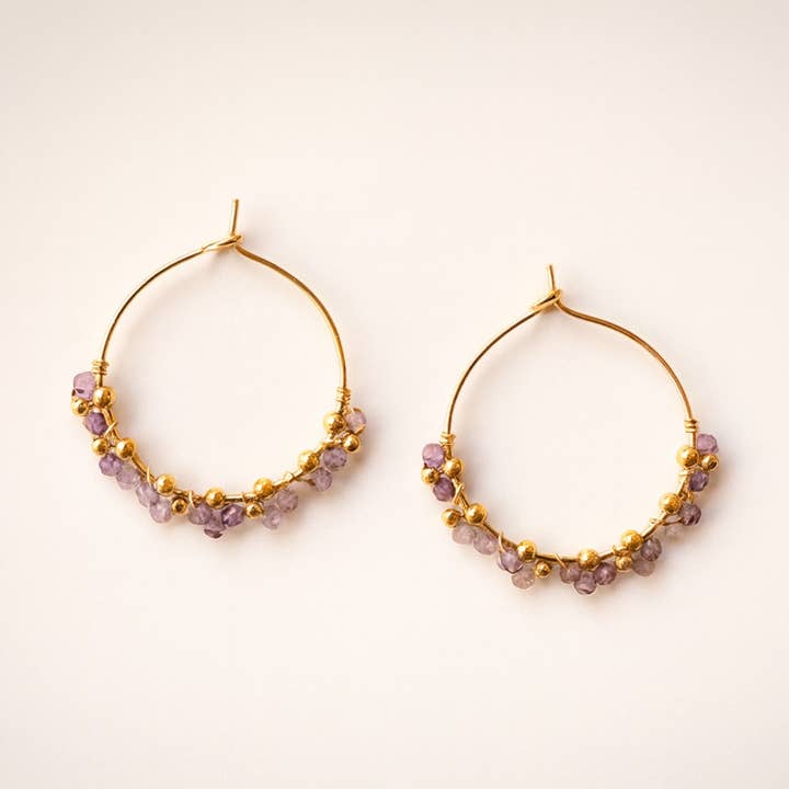 Gouden oorringen en amethist voor wholesale door Clary Scott Paris