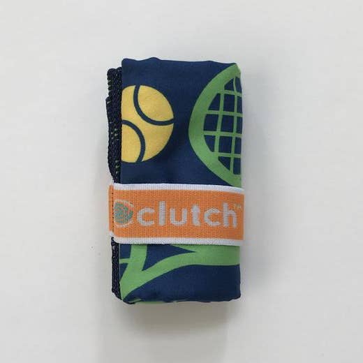 Clutch Towels - Wholesale Sports Towel - Small Tennis/workout Towels, Racquets on Blue Tennis