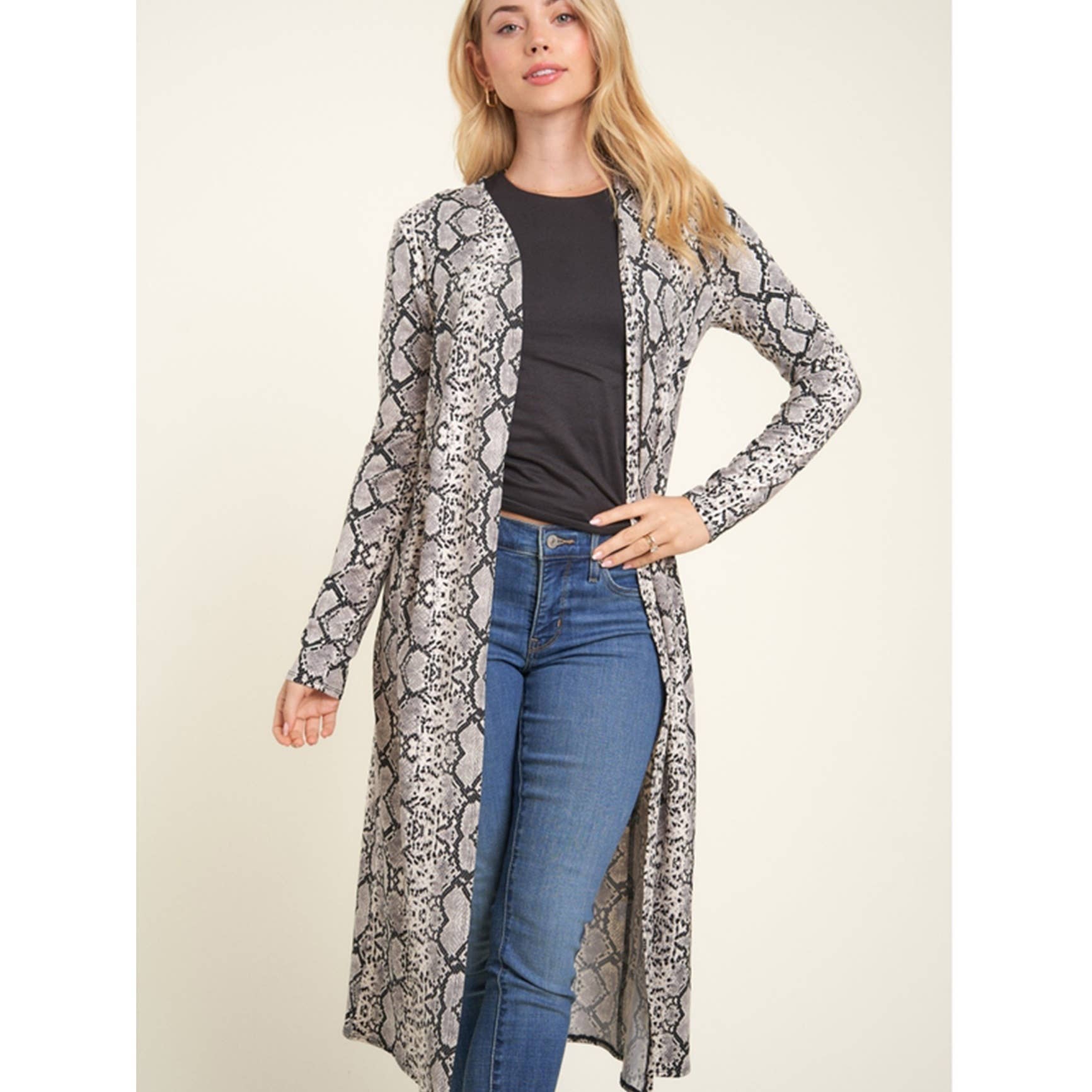 Timeless - Wholesale Cardigan - Women's - Knee Length Printed Long Sleeve Cardigan13