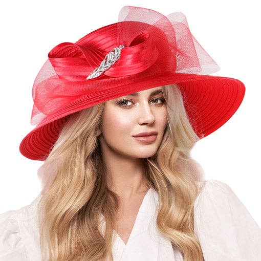 Rhinestone Embellished Feather Accented Mesh Bow Dressy Hat for wholesale by Madeline Love