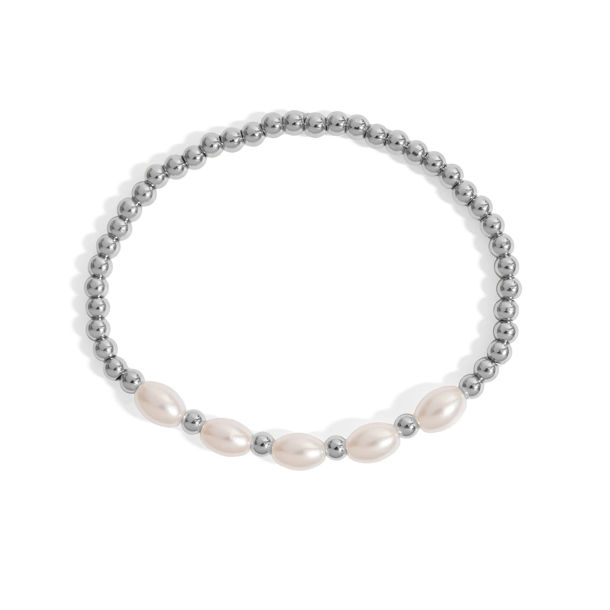 WJW - Vendita all'ingrosso Bracciale con perline - Bracciale elastico con perle di vetro Kiska 8mm in oro 18K PVD2