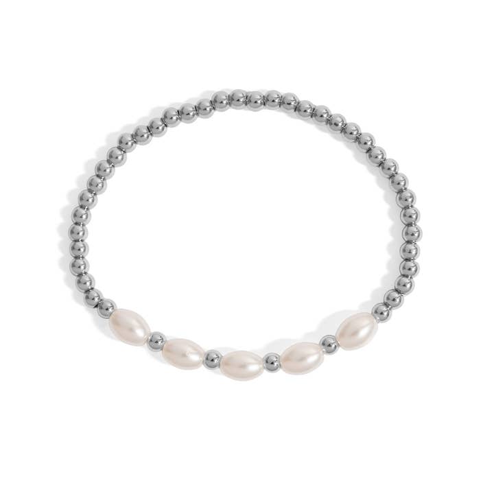 WJW - Wholesale Beaded Bracelet - 18K Gold PVD 8mm Kiska Glass Pearl Stretch Bracelet2