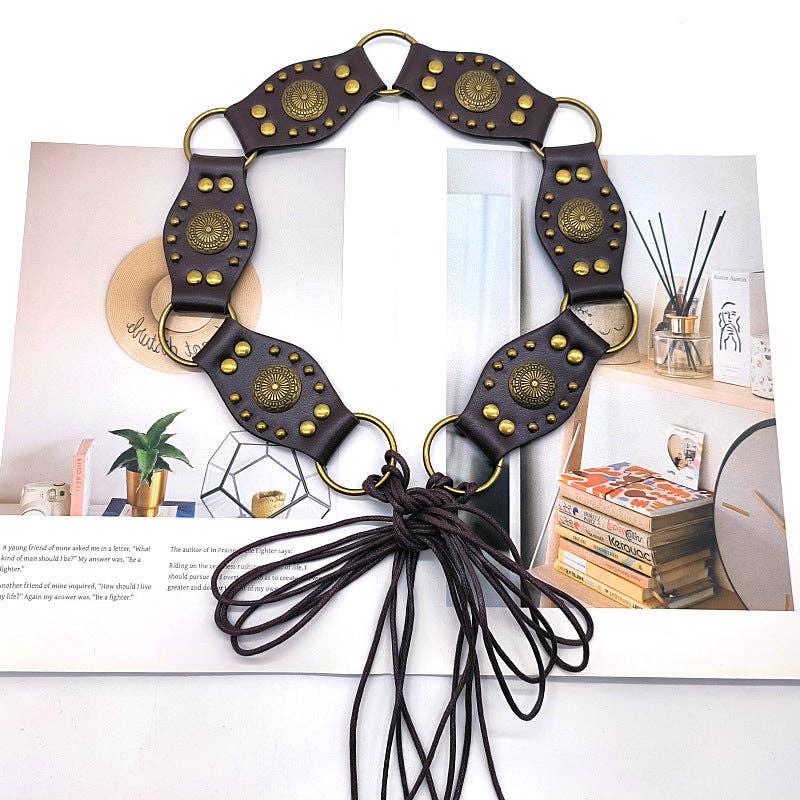 Dipped Shop - Wholesale Belt - Women's - Vintage Studed Metal String Leather Belt DPWB03201
