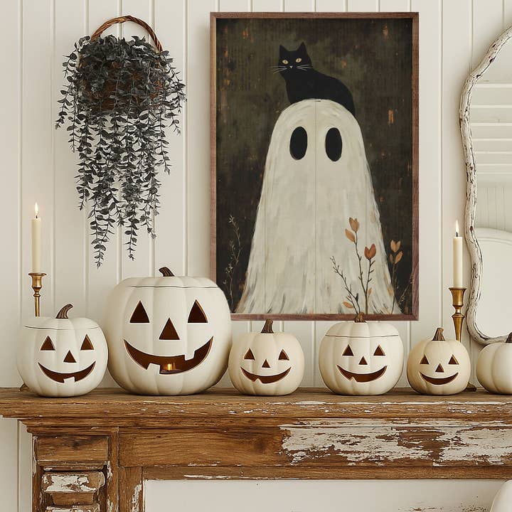 Kendrick Home - Wholesale Wood Wall Art - Ghost With Cat On Head2