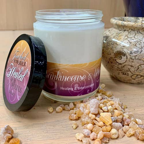 FRANKINCENSE & MYRRH SCRIPTURE JAR 8oz CANDLE for wholesale by Abba Christian Products