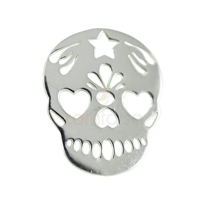 COM FORSA SL - Wholesale Individual Charm/Pendant - Sterling Silver 925 Gold-Plated Mexican Skull Pendant 15 X 11