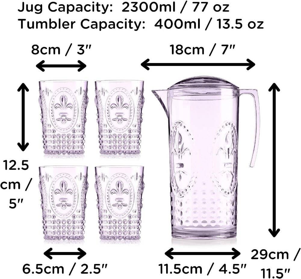 Muldale - Wholesale Drinking Glass/Cup - Picnic Water Jug and Glasses Set 5 Piece Acrylic Plasti6