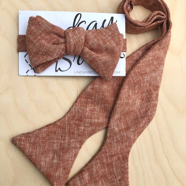 Lindsay Brook Designs - Wholesale Bow Tie - Men's - Burnt Orange Linen Bow Tie