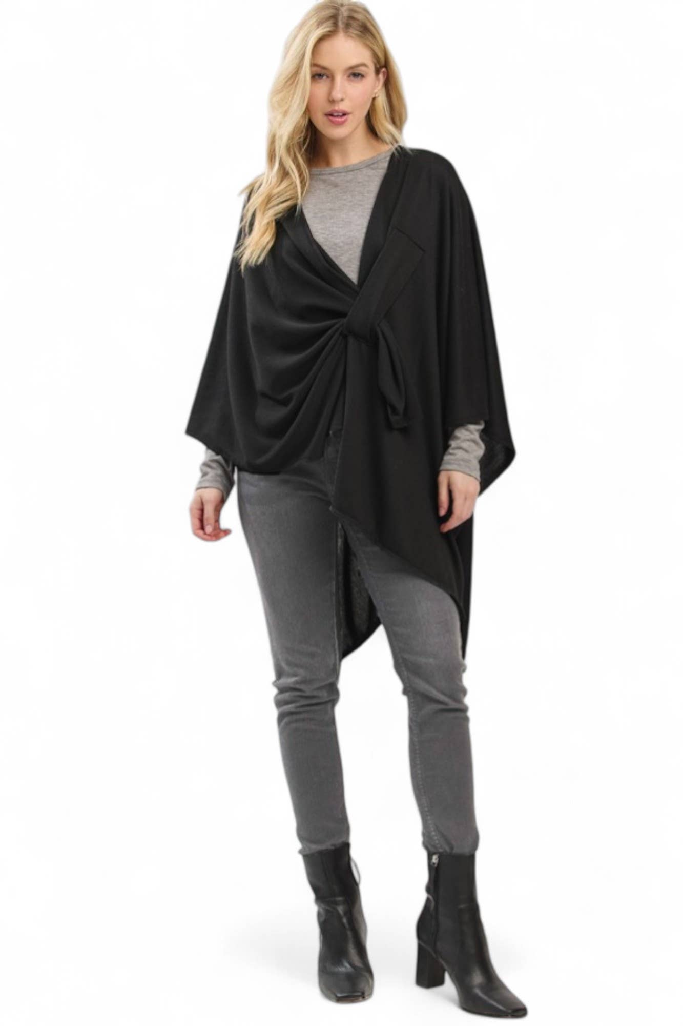Artini Accessories - Wholesale Poncho - Women's - Solid Color Pull Through Shawl Wrap Poncho6