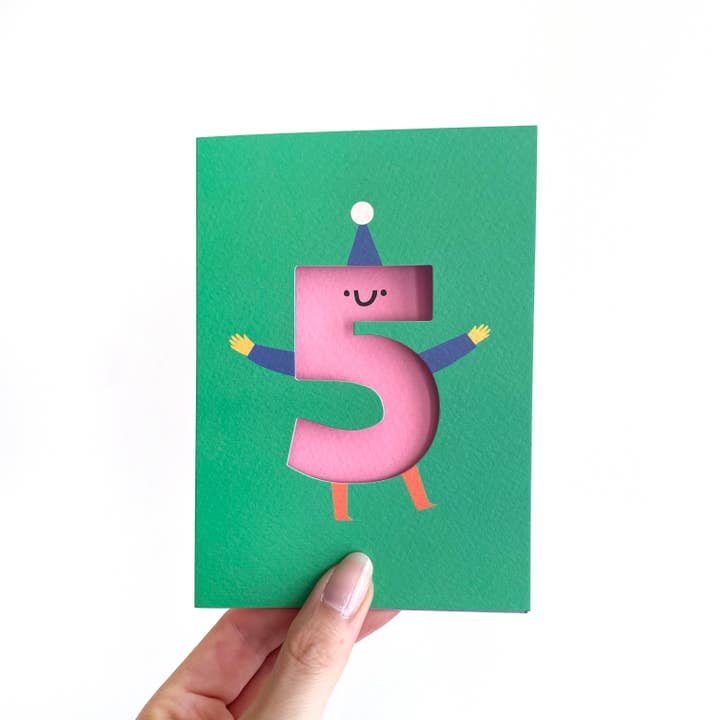 Rumble Cards - Wholesale Birthday Card - Age 5 - Die Cut - Cute Character Fun Happy Birthday - Five