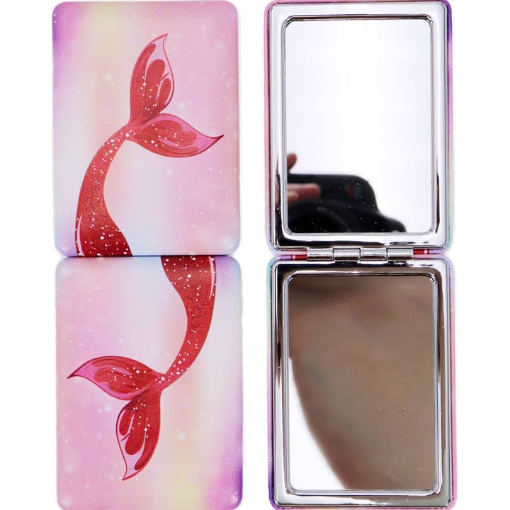 Cap Zone - Wholesale Compact Mirror - Mermaid Tail Matte Compact Cosmetic Mirror - 12 pcs