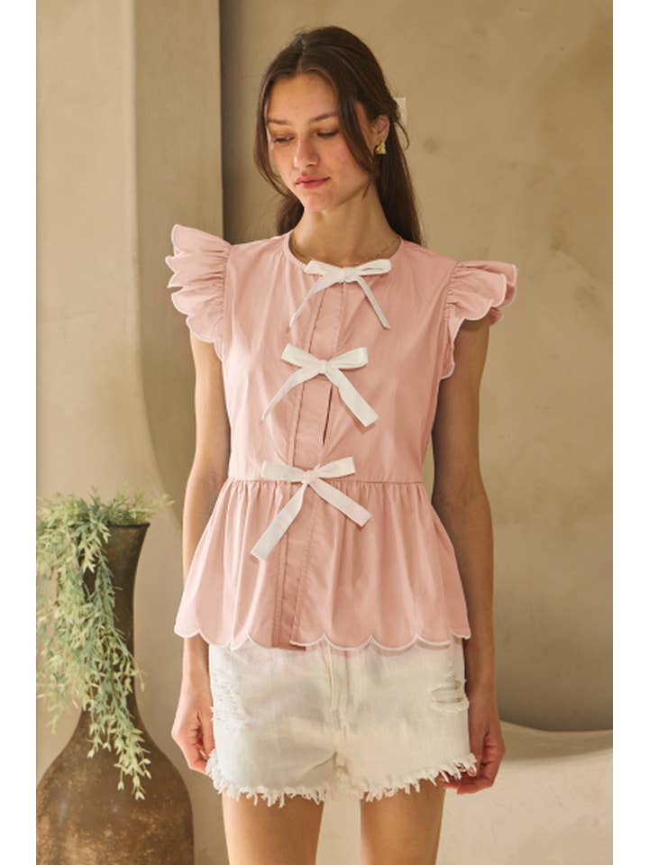 Oddi - Vendita all'ingrosso Camicetta - Donna - Top peplo in popeline solido con fiocco frontale5