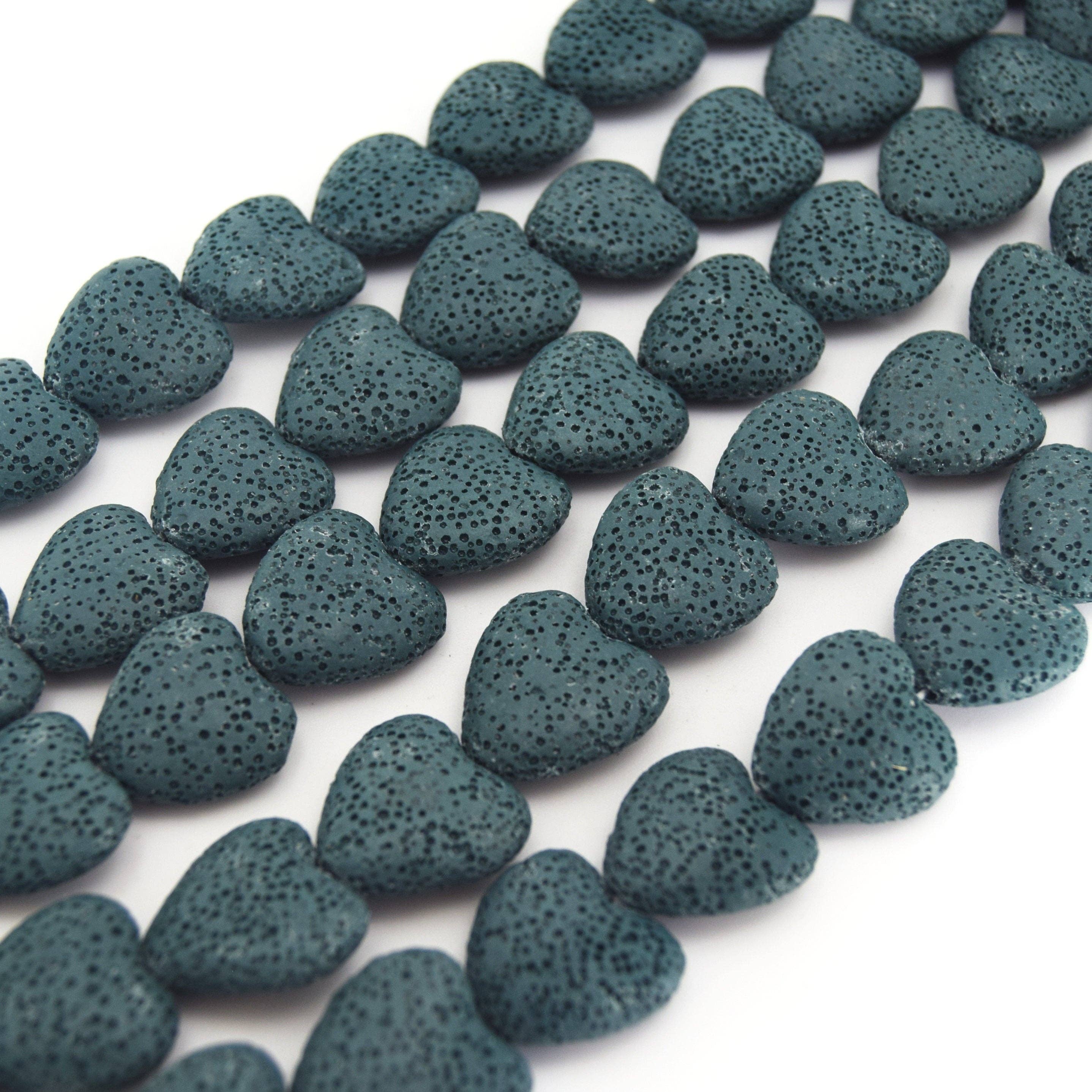 Only Beads - Wholesale Kralen - Donker teal hartvormige natuurlijke lavasteen kralen met een gat van 2 mm0