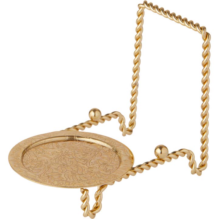 Bard's - Wholesale Decorative Tabletop Object - Bard's Ornate Gold Cup & Saucer Stand, 3" H x 2.75" W x 4" D4