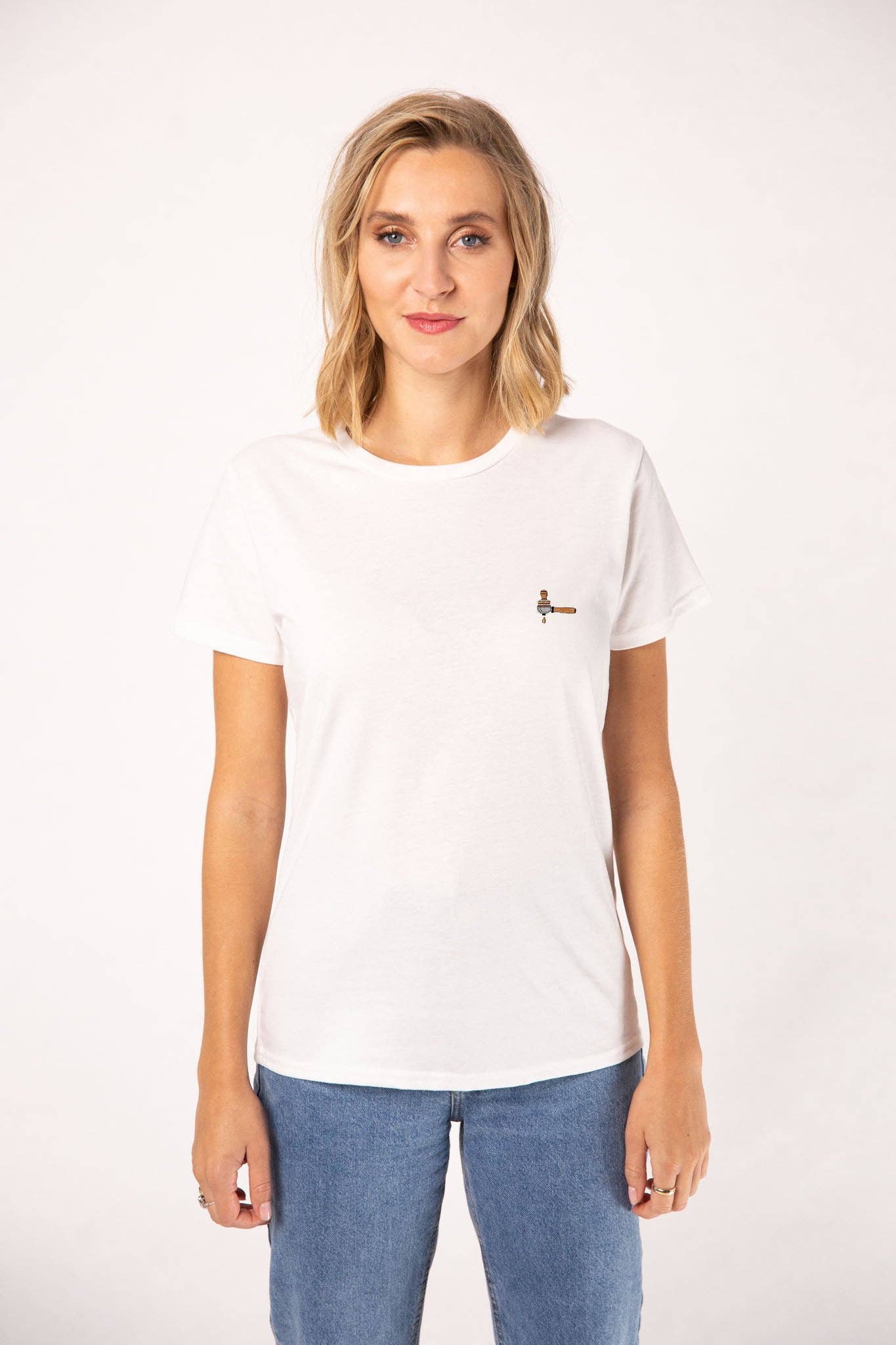 Fashion Drinks - Wholesale T-Shirt - Women's - Portafilter & Tamper | Embroidered organic cotton women t-shirt0