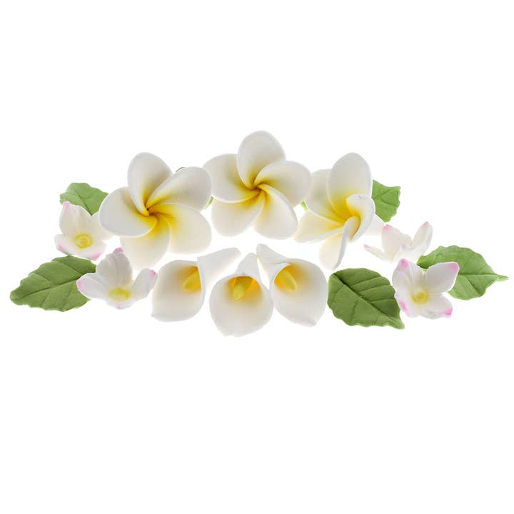 Kit de Flores Tropicales con Hojas, Flores de Pastel de Goma de Frangipani Plumeria, Juego de 36 Piezas, de Global Sugar Art para venta al por mayor de Global Sugar Art