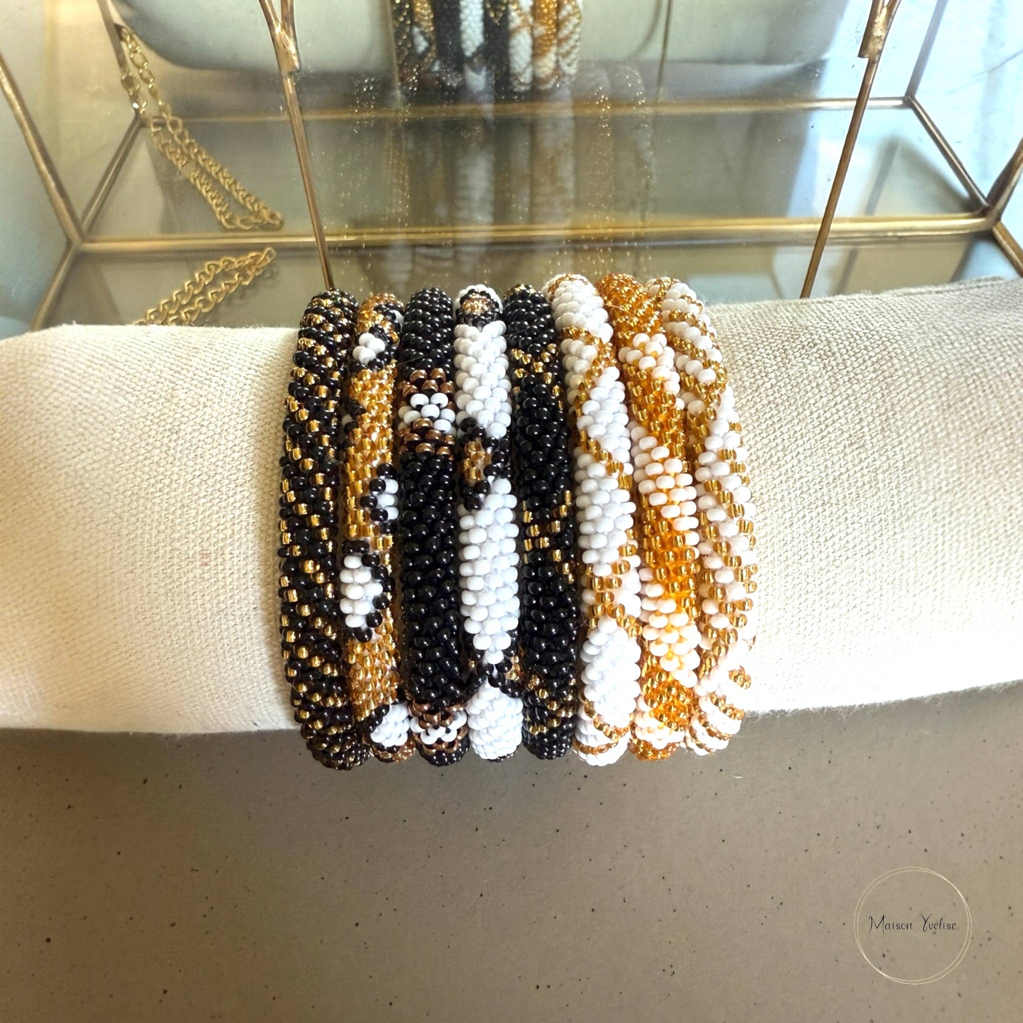 Maison Yvelise - Wholesale Beaded Bracelet - Nepalese black bracelet with golden spirals1