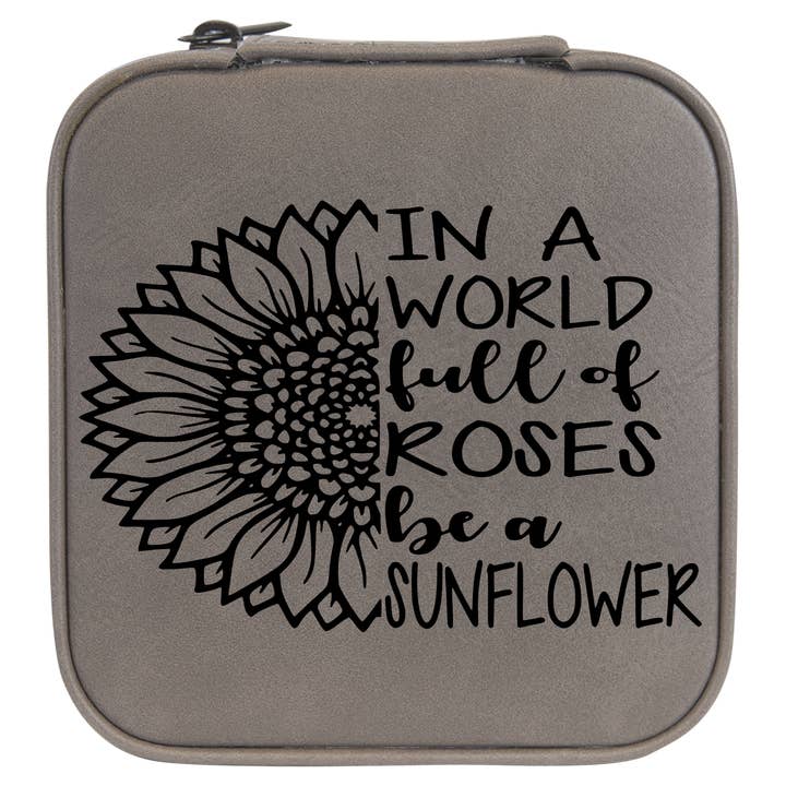 Be A Sunflower Travel Leatherette Jewelry Box - Grey for wholesale by The Purple Chickadee