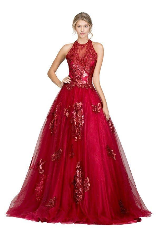Chicas - Wholesale Gown - Women's - Halter Neckline Sequin Ballgown Dress DR70081
