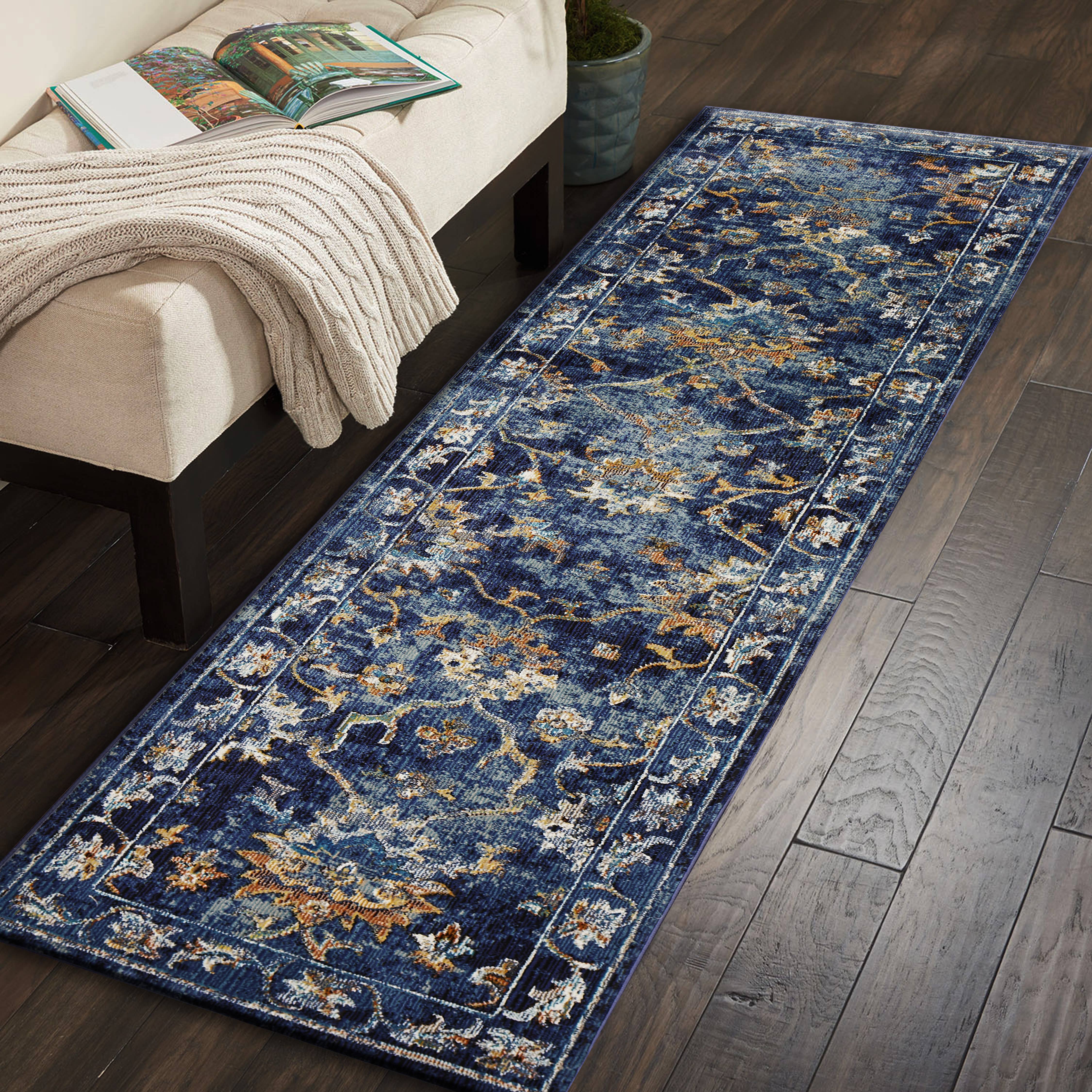 Blue Indigo Jacobean Area Rug for wholesale on Faire7