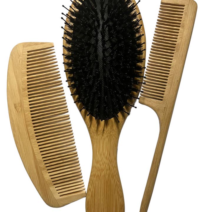 Natural Boar Hair Brush & Comb Set for wholesale by Terra Supra Skin Care Inc