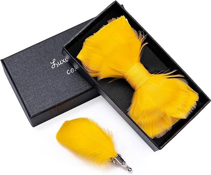 DMITRY Ties - Wholesale Bow Tie - Men's - Handmade Feather Gold Patterned Pre-Tied Bow Tie1