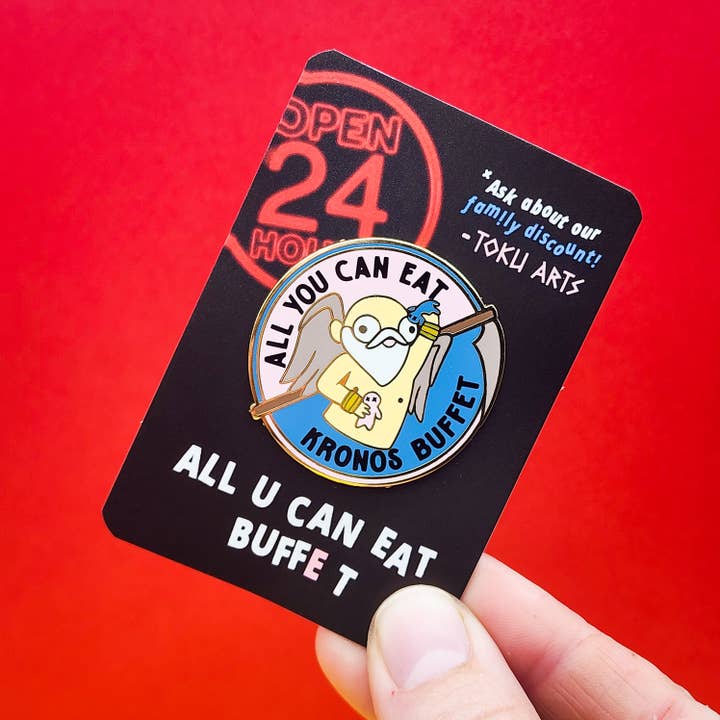 Kronos' Buffet Enamel Pin for wholesale by Toku Arts
