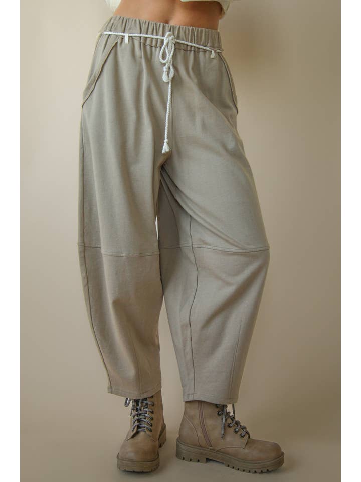 VERY J - Wholesale Pants - Women's - NP70814-Braid Waist Strip Barrel Pants18