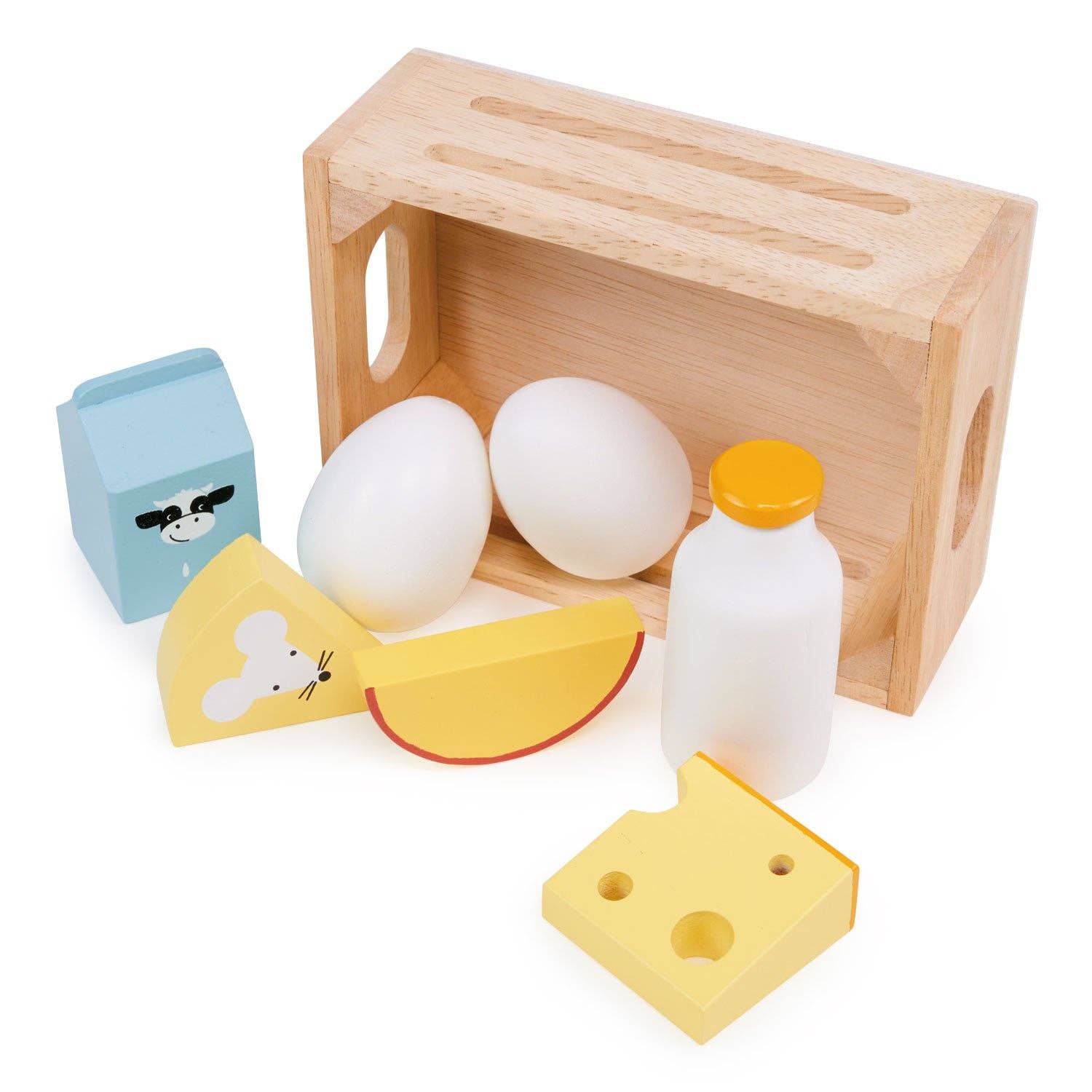 Mentari Toys - Wholesale Wood Toy - Kids - Kids' Dairy Crate Wood Toy with Eggs, Milk, and Cheese1