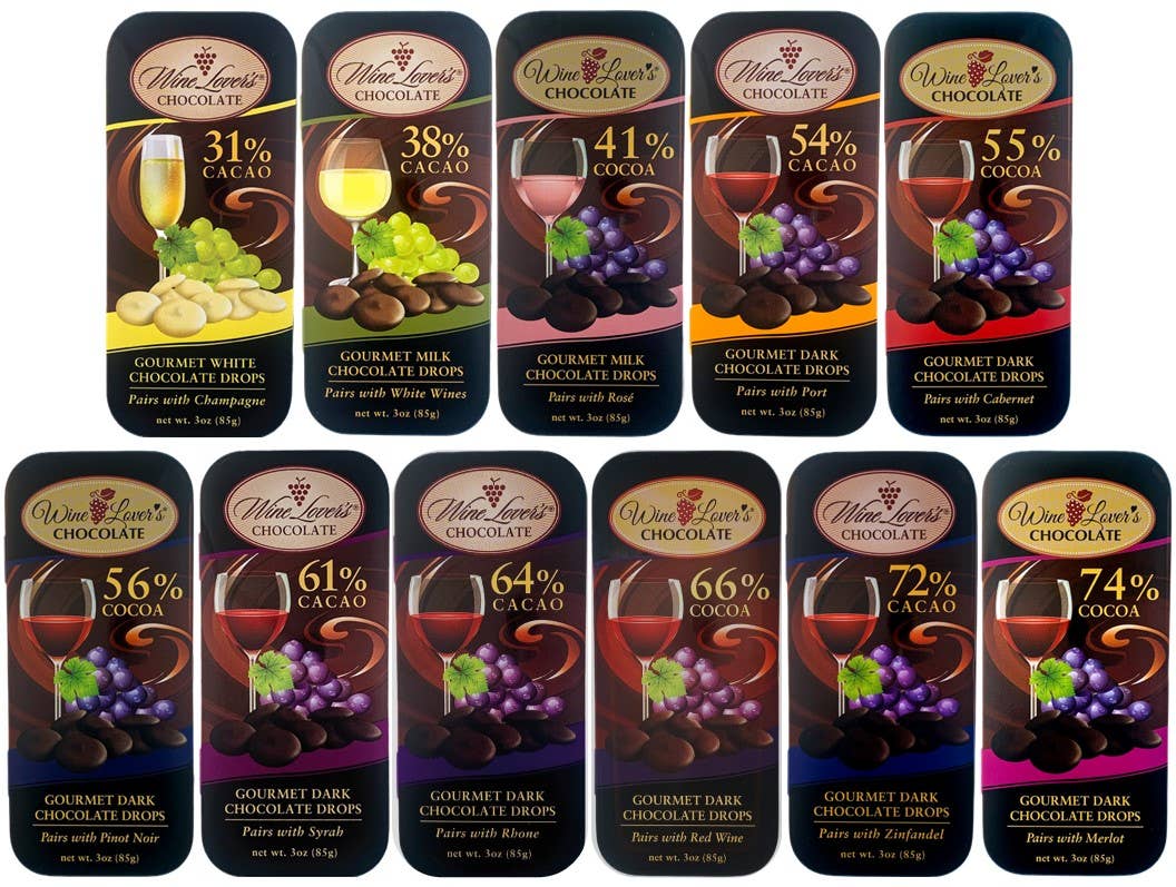 Wholesale 3oz Tin Wine Lover's Chocolate - Pairs with