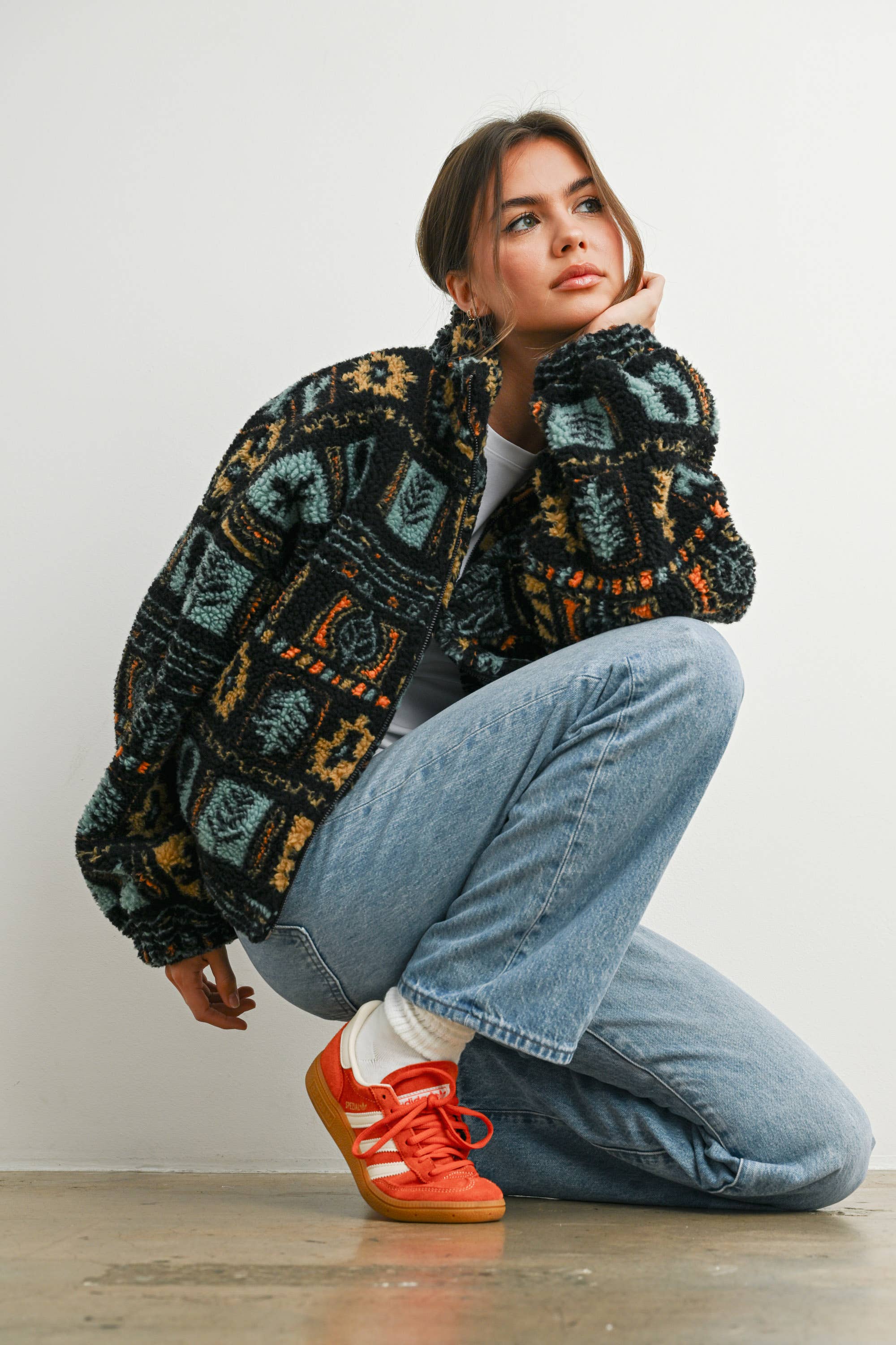 BLACK MULTI Zip-Up Polar Fleece Mock Neck Long Sleeve Jacket - BMJ7842 for wholesale on Faire1