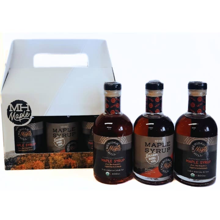 Meridan Hill Maple Farm - Wholesale Maple Syrup - Pure Organic NH Maple Syrup Leo Glass Bottle 3 Pack Gift Set