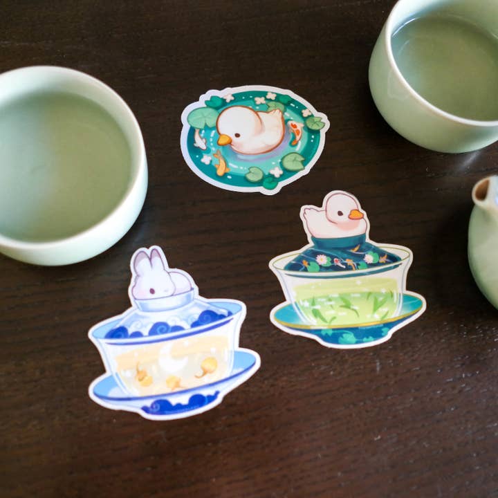 Thousand Skies - Wholesale Sticker - Vinyl Sticker (Transparent) Gaiwan - Bunny Chamomile Tea