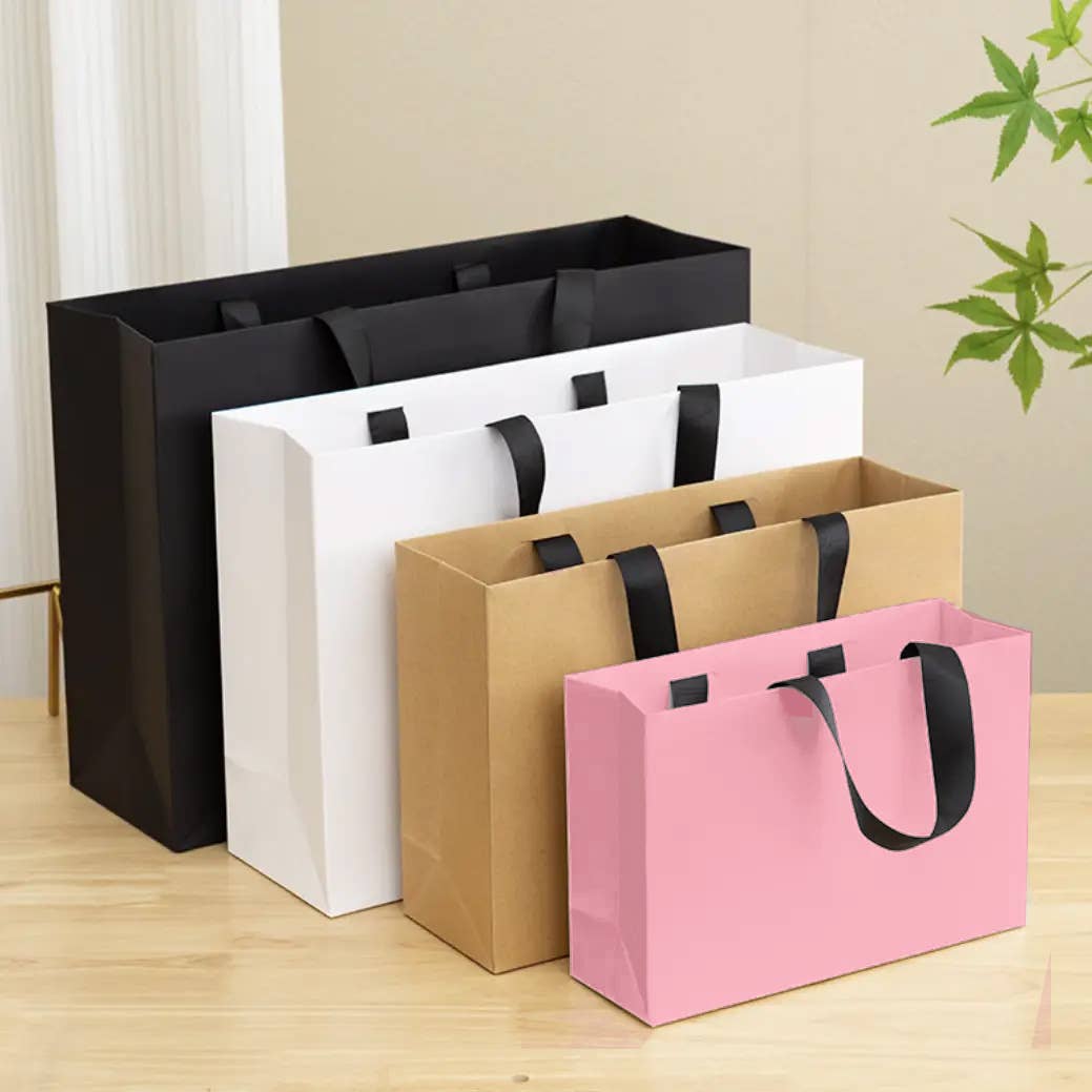ByHome – Saco de presente por atacado – Sacola de Presente de Papel Rosa Premium com Alças de Cordão Preto3