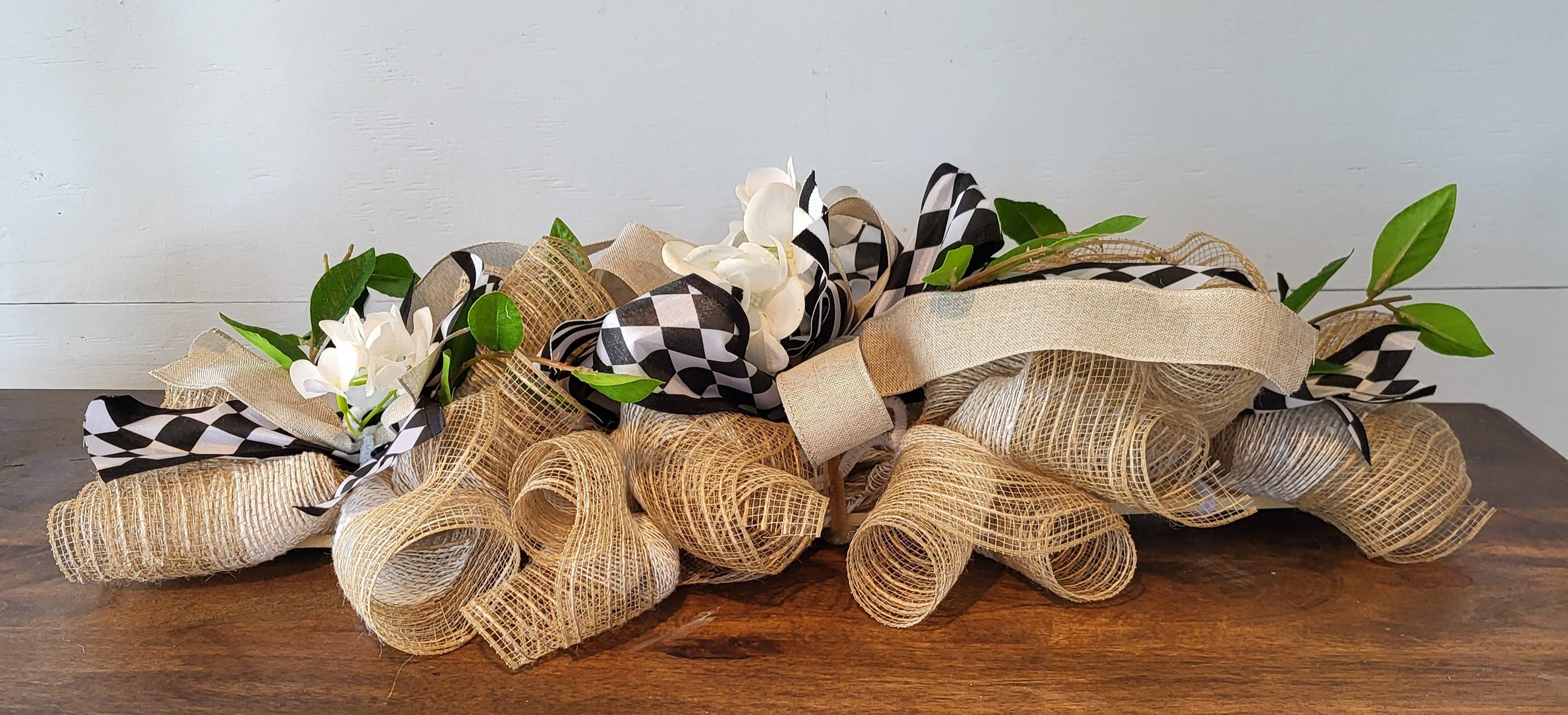 An Array of Wreaths, LLC - Wholesale Decorative Tabletop Object - Everyday Tan, Black and White Centerpiece0