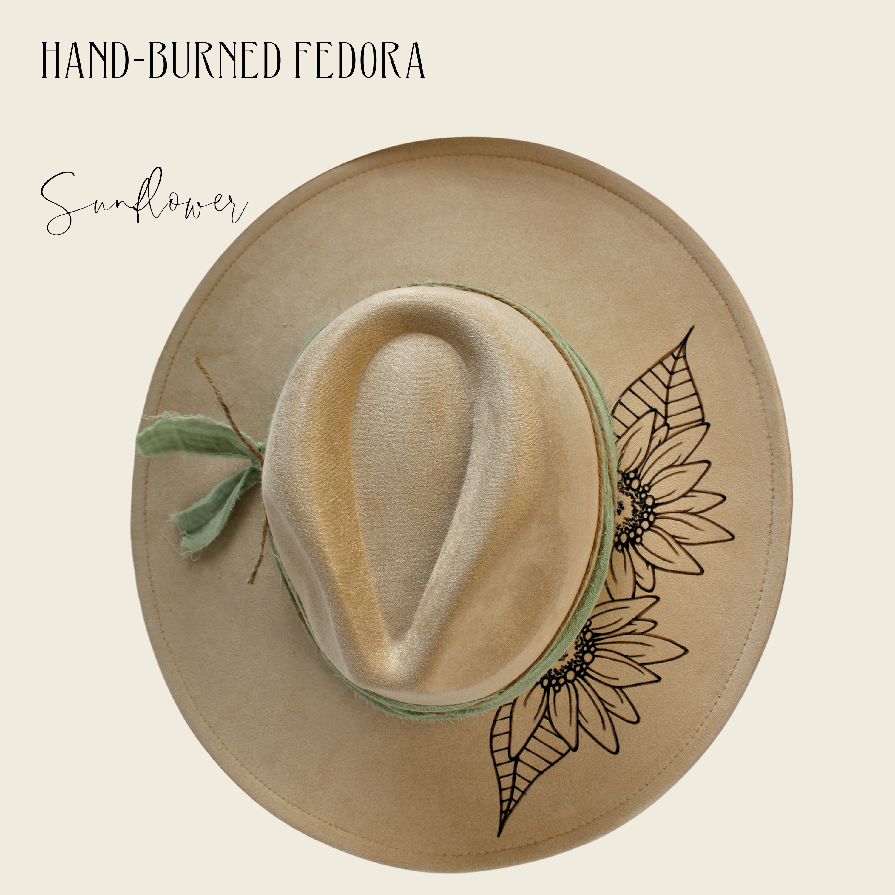 Wildflowers and Barley - Wholesale Fedora - Women's - Sunflower Hand-Burned Fedora0