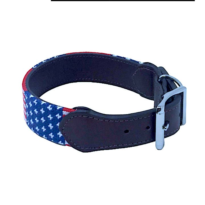 Needlepoint Dog Collar-Stars and Stripes Design for wholesale by Baldwin Belts