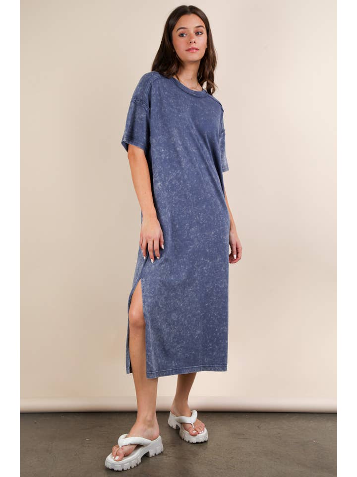VERY J - Wholesale Dress - Women's - ND31601-Mineral Washed Casual Comfy Midi Dress