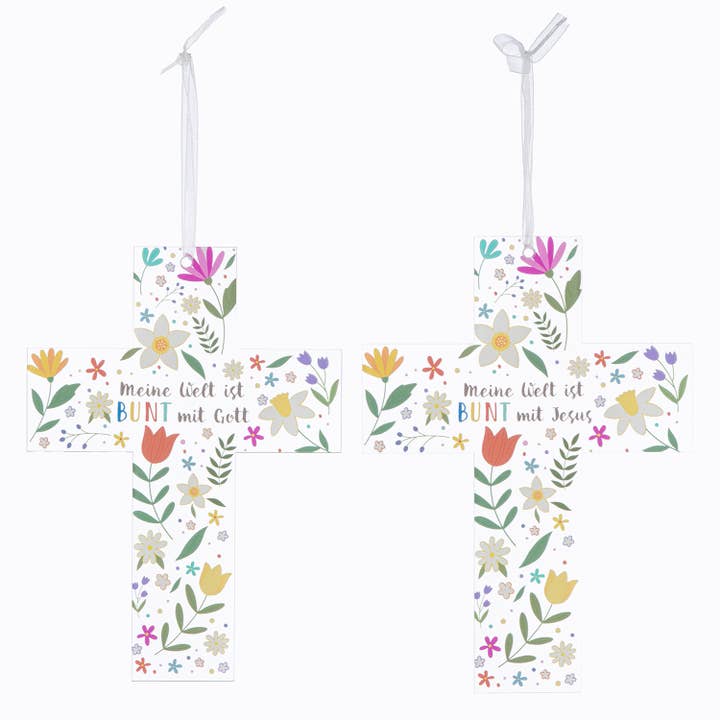 Hanger Cross Colorful World 2-assorted multicolored H. 13 cm, PU 12 for wholesale by Gilde Handwerk Macrander GmbH & Co. KG