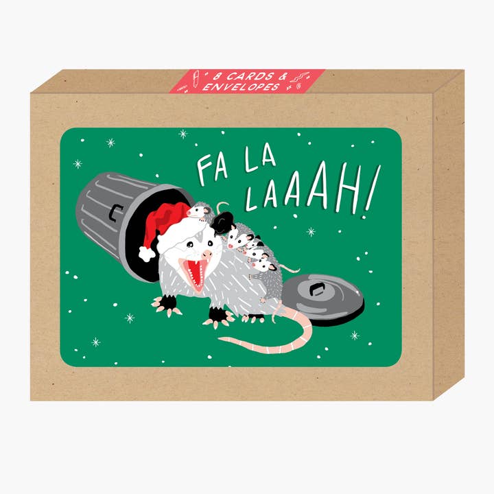 Boxed Fa La Possum Holiday Card for wholesale by Party of One