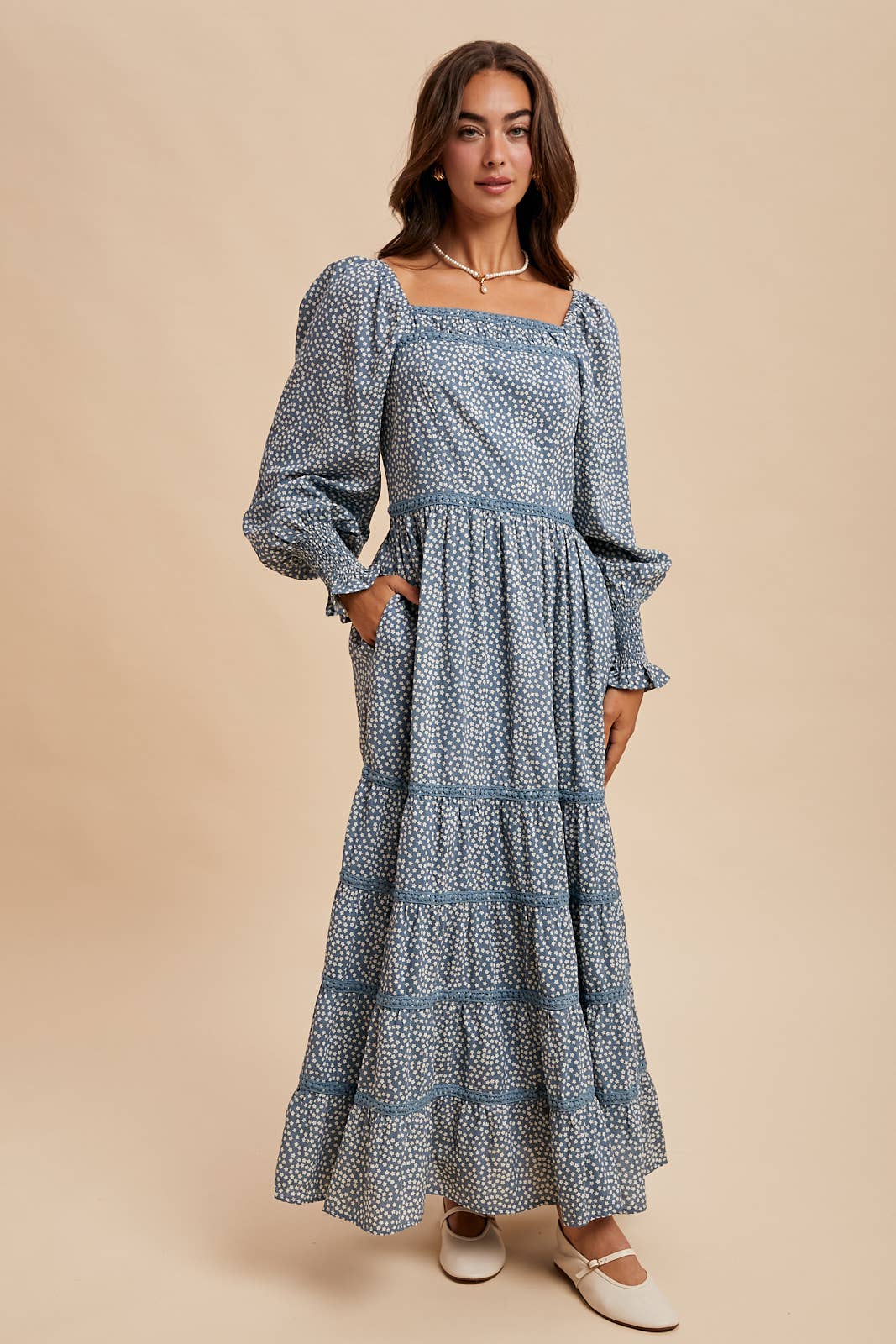In Loom - Wholesale Dress - Women's - COTTON FLORAL LACE TRIM MAXI DRESS4