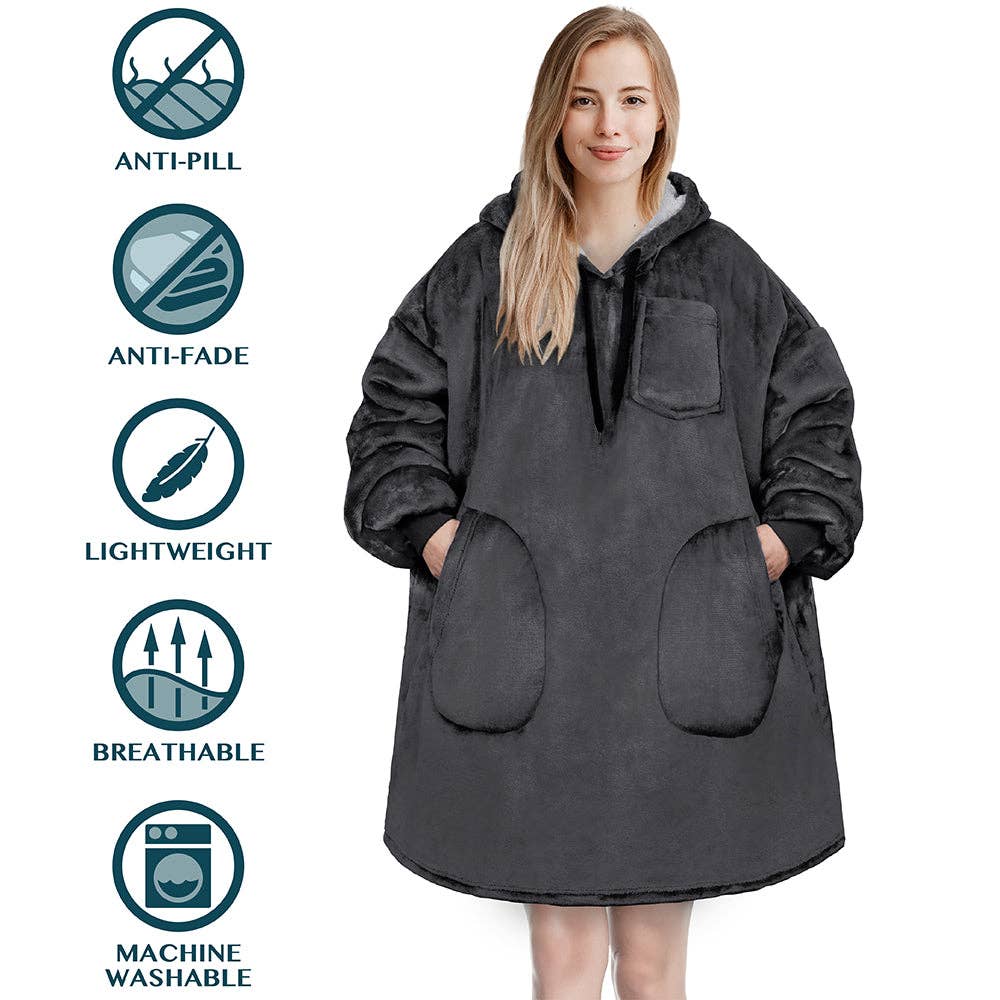 Pavilia - Wholesale Hoodie - Women's - Chest Pocket Sherpa Hoodie Blanket - Patch Pocket (Regular / Long)38