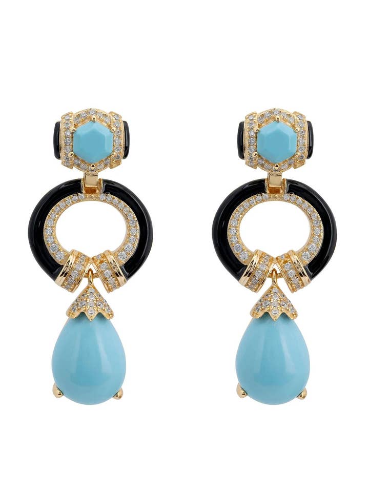 Clara Bow Turquoise & Enamel Drop Earrings Gold for wholesale by Latelita