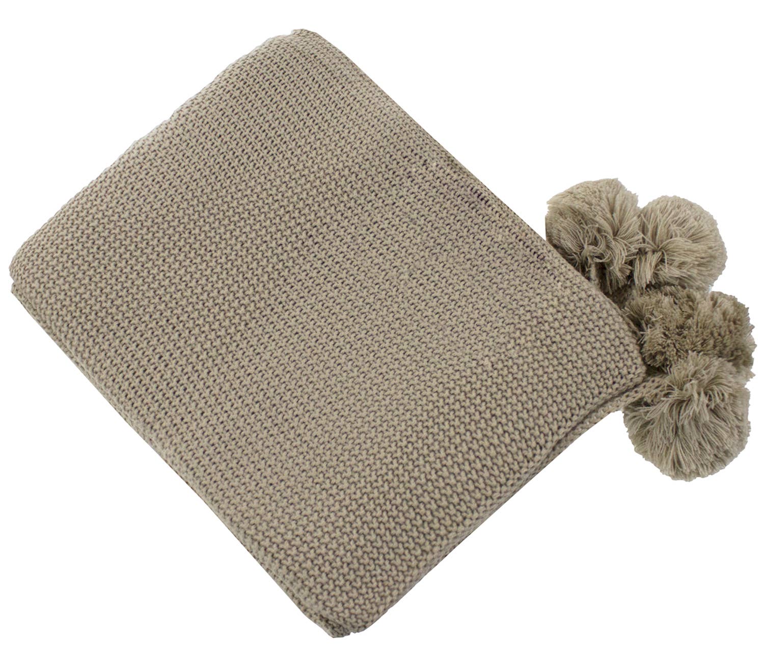 Fennco Styles - Wholesale Throw Blanket - Khaki Chunky Knit Pom Pom Throw Blanket2